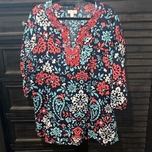 Embellished linen tunic with beading